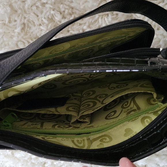 Brighton Black Patent Embossed Croc Sonny Shoulder Bag with Organizer - Picture 9 of 13